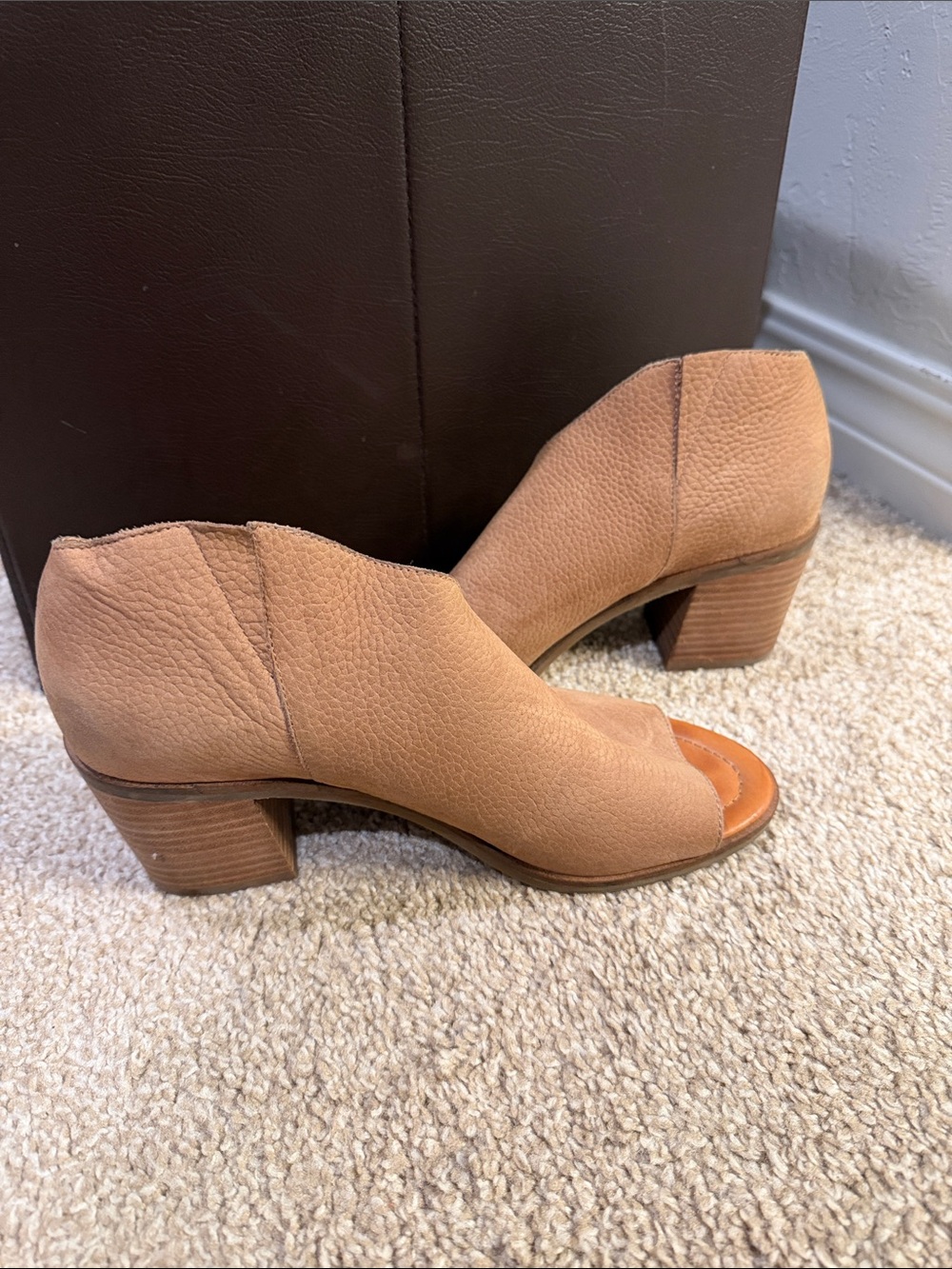 Lucky Brand Tan Open-Toe Block Heel Booties